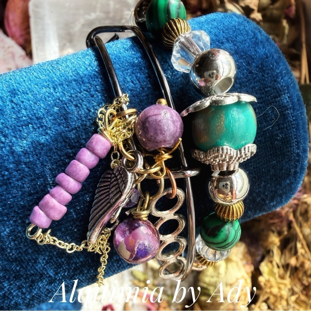 BOHO  ODDITY + Purple turquoise and Green malachite Beaded Bracelet set
